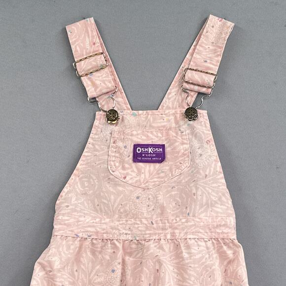 Vintage Oshkosh B’Gosh Jumper Dress Girl 7 Pink Floral Leaf Overall Bibs 90s USA - Picture 3 of 16